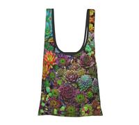 Succulent Print Reusable, Foldable,Washable Grocery Bags Foldable in A Pouch Eco Tote Shopping Bag,Daily Shopping Loading