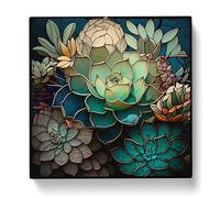 Succulent Stained Glass Effect Canvas Print | Gallery Wrapped 30mm Frame Wall Art | 20x20 inches | Ready to Hang | Modern Floral Picture | Living Room Bedroom Lounge Office