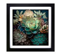Succulent Stained Glass Effect Framed Print | 18x18 Inch Black Framed Wall Art | Ready to Hang | Modern Nature Picture | Living Room Bedroom Lounge Office