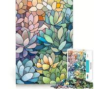 Succulent Stained Glass Style Illustration Adults Puzzles 1000 Piece Jigsaws Strengthen Memory Quiet Calm Clean Edge Art Collectible 38x52cm