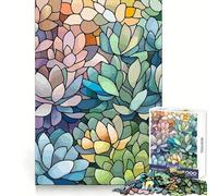 Succulent Stained Glass Style Illustration Adults Puzzles 1000 Piece Jigsaws Strengthen Memory Quiet Calm Clean Edge Art Collectible 38x52cm