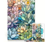 Succulent Stained Glass Style Illustration Jigsaw Puzzle for Teenagers 1000 Pieces Fine Logic Toy Calm Pastime Neat Edge Art Collection Piece 50x75cm