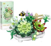 Succulents Bonsai Building Kit, Creative DIY Home Décor Mini Particle Botanical Collection Building Toy, Set for Adults, NOT Compatible with Set (389 Pieces)
