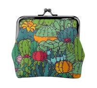 Succulents Cacti Green Plants Cactus, PU Leather Coin Purse, Small Wallets, Change Pouch with Kiss Lock Clasp Buckle, Change Purse