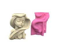 Succulents Flower Pot Resin Silicone Mold Suitable for Garden Concrete Pen Holder Home Decor Long-haired Girl Molds for Concrete Resin Casting