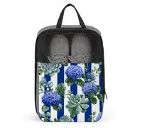 Succulents Hydrangeas on Blue White Stripes Shoe Bag for Travel Daily Use Anti-dust Storage Carrier Golf Shoe Pouch