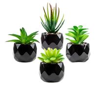 Succulents Plants Artificial Indoors in Pots Mini Fake Succulent Plants Black Ceramic Potted Faux Succulent for Bathroom,Bedroom Aesthetic,Living Room, Office,shelf Decor (Green)