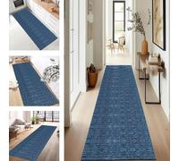 SUCERU Long Hallway Rug Runner Non Slip Backing Area Rug Runner 60X240CM Washable Modern Bedroom Floor Carpet Blue Water Absorbent Runner Mat Polyester Rug for Hallway Kitchen Living Room