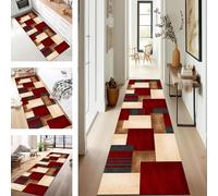 SUCERU Runner Rug for Hallway Extra Long Hallway Non Slip Area Rug 40X180CM Beige Red Kitchen Carpet Runner Washable Indoor Entryway Floor Mats Runners for Living Room Bedroom Hallway Stair Doorway