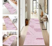 SUCERU Runner Rug for Hallway Extra Long Hallway Non Slip Area Rug 80X200CM Pink White Kitchen Carpet Runner Washable Indoor Entryway Floor Mats Runners for Living Room Bedroom Hallway Stair Doorway