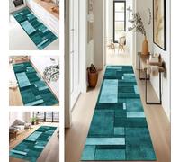 SUCERU Runner Rugs for Hallway 120X180CM Geometric Cyan-Blue Long Hallway Runner Kitchen Anti-fouling Floor Mat Non Slip Washable Carpet Entryway Living Room Bedroom Laundry Room Stair Runner Rug
