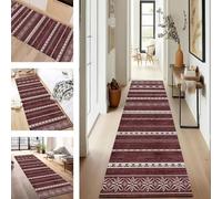SUCERU Runner Rugs for Hallway 50X90CM Burgundy White Long Hallway Runner Kitchen Anti-fouling Floor Mat Non Slip Washable Carpet Entryway Living Room Bedroom Laundry Room Stair Runner Rug