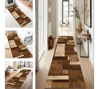 SUCERU Runner Rugs for Hallway 60X350CM Geometric Dark Brown Long Hallway Runner Kitchen Anti-fouling Floor Mat Non Slip Washable Carpet Entryway Living Room Bedroom Laundry Room Stair Runner Rug