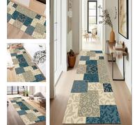 SUCERU Runner Rugs Non-Slip Washable Carpet Runners for Hallway Blue Brown Antifouling Indoor Entryway Mats 50X200CM Polyester Area Carpets Living Room Bedroom Kitchen Floor Mat Doormat
