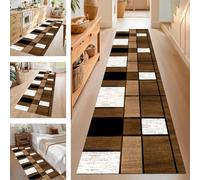 SUCERU Runner Rugs Non-Slip Washable Carpet Runners for Hallway Brown Black White Antifouling Indoor Entryway Mats 90X500CM Polyester Area Carpets Living Room Bedroom Kitchen Floor Mat Doormat