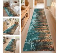 SUCERU Runner Rugs Non-Slip Washable Carpet Runners for Hallway Cyan Brown Black Antifouling Indoor Entryway Mats 90X120CM Polyester Area Carpets Living Room Bedroom Kitchen Floor Mat Doormat