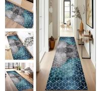 SUCERU Runner Rugs Non-Slip Washable Carpet Runners for Hallway Grey Green Blue Antifouling Indoor Entryway Mats 90X250CM Polyester Area Carpets Living Room Bedroom Kitchen Floor Mat Doormat