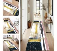 SUCERU Runner Rugs Non-Slip Washable Carpet Runners for Hallway Pink White Yellow Antifouling Indoor Entryway Mats 90X300CM Polyester Area Carpets Living Room Bedroom Kitchen Floor Mat Doormat
