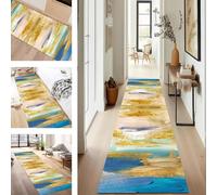 SUCERU Runner Rugs Non-Slip Washable Carpet Runners for Hallway Yellow Brown Blue Antifouling Indoor Entryway Mats 90X200CM Polyester Area Carpets Living Room Bedroom Kitchen Floor Mat Doormat