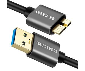 SUCESO Hard Drive Cable USB 3.0 A to Micro B 5Gbps Compatible with Portable External Hard Drive, My Passport,WD Elements,Seagate Expansion, Toshiba, LaCie, Maxtor, Samsung M3 1TB/Galaxy S5/Note 3-1M