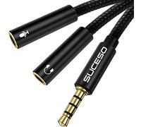 SUCESO Headphone Mic Splitter Adapter 3.5mm Stereo Audio Y Splitter 1M | Male to 2 Female Audio Microphone Aux Jack Cable Compatible with PS4 PC Xbox Laptop Gaming Headset Phone External Mic(Black)