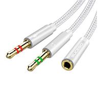 SUCESO Headphone Mic Splitter Cable 3.5mm Headphone Splitter Standard headset Adapter CTIA 3.5mm Female to 2 Dual 3.5mm Male Cable Compatible with PC Computer PS4 Gaming Headset Speaker-1m (Silver)