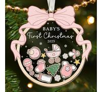 SUCHAGIFT Babys First Christmas Ornament 2025 Girl - Baby First Christmas Ornaments 2025, Babys Girls 1st Xmas Ornaments - Baby Gifts for 1st Xmas - 4D Wood & Acrylic Shaker