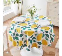 SUCHDECO Round Tablecloth 150cm Table Cloth Wipe Clean Table Cloths Waterproof Wipeable Floral Table Cover for Garden Table, Kitchen, Dining Room, Party, Coffee Table, Yellow Lemon