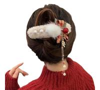 SuChengSS Hair Claw Clips 2 Pieces Autumn And Winter Clip Hairpin Back Of The Head Tassel Grabbing Hair Accessories-red