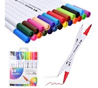 suchkawe Dual Tip Colouring Pens Brush Pens, 24 Felt Tip Pen Art Markers for Kids and Adults, Easy To Hold Fine Anxiety Art Pen, Fineliner Tip Brush Marker for Drawing Sketching Calligraphy Painting