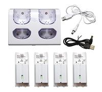 SUCHUANGUANG 4 in 1 LED Charging Dock Station + 4x 2800mAh Battery USB Cable for WII/WII u Data Cable White