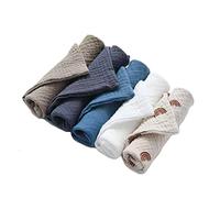 SUCHUANGUANG 5 Pcs Baby Cotton Square Towels Infant Wash Hand Face Wipes Washcloth Facecloth Handkerchief Muslin Cloth Feeding Bib Blue