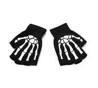SUCHUANGUANG Unisex Adult Halloween Skeleton Skull Half Finger Gloves Glow in the Dark Fingerless Stretch Knitted Winter Mittens Black