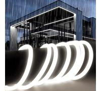 SUCIKORIO 10m Silicone Neon LED Strip Light Round for Bedroom Cool White 6000K 220V Waterproof Fireproof IP65 Led Strip Lights Cuttable Flexible Neon LED Rope Lights Outdoor with Power Supply