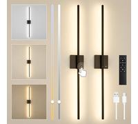 SUCIKORIO 2 Pack Battery Operated LED Wall Lights Indoor 100cm USB Rechargeable LED Wall Sconce Lamp With Remote Control Dimmable 3000K-6000K Wireless Wall Light 360° Rotation For Living Room, Bedroom