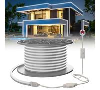 SUCIKORIO 50m/164ft Flexible Neon LED Strip Light - Cold White 6000K, Cuttable, Waterproof IP65 Rope With Power Supply for Bedroom, Indoor & Outdoor 220-240V