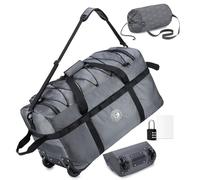 SUCIKORIO Foldable Travel Duffle Bag with Wheels and Handle Large 100L XL Rolling Travelling Duffel Bags Waterproof Oxford Carry On Hand Luggage Deployment Bag with Storage Bag & Combination Padlock