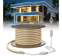 SUCIKORIO Neon Led Strip Light 15m / 49.2ft, Waterproof IP65 LED Strip Lights Natural White 4000K Cuttable Flexible Neon Rope Light 240V DIY LEDs Lights with Power Supply for Bedroom, Indoor & Outdoor