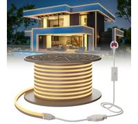 SUCIKORIO Neon Led Strip Light 50m / 164ft, Waterproof IP65 LED Strip Lights Warm White 3000K Cuttable Flexible Neon Rope Light 220-240V DIY LEDs Lights with Power Supply for Bedroom, Indoor & Outdoor