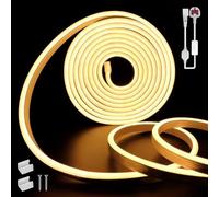 SUCIKORIO Neon Led Strip Light 5m / 16.4ft, Flexible LED Strip Lights Warm White 3000K Cuttable Waterproof IP65 Neon Rope Light 220-240V DIY leds Lights with Power Supply for Bedroom, Indoor & Outdoor