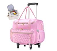 SUCIKORIO Rolling Laptop Bag 17.3 Inch With Insulated Lunch Bag 3 IN 1 Waterproof Rolling Briefcase With Wheels for Women, Pink, 16.9x13x11 inches