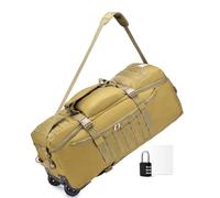 SUCIKORIO Tactical Travel Duffle Bag with Wheels and Handle 3 in 1 Large 85L XL Rolling Travelling Backpack Waterproof Oxford Carry On Hand Luggage Deployment Bags with Combination Padlock, Khaki