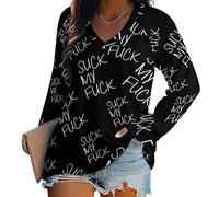 Suck My Fuk Casual Women's V Neck T-Shirts Long Sleeve Tops Tees Loose Fit Blouses