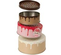 Suck UK Cake Storage Tin | Round Biscuit Tins Stackable Nesting Kitchen Set | Metal Decorative Cake Container with Air-tight Lids for Pantry Organization & Birthday Gift Colorful Designs Set of 3