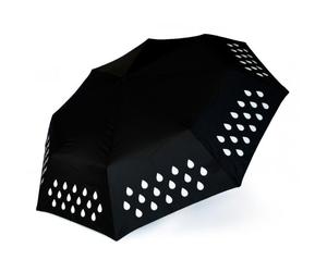 Suck UK Colour Changing Umbrella | Rainbow Umbrella | Compact Umbrellas for Adults | Umbrellas for Women | Soft Grip Handle | Rainbow Raindrops | Folding & Windproof Strong | 100 CM Diameter | Black