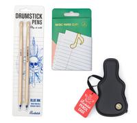 Suck Uk Drumstick Pens, Music Paper Clips & Rockstar Pencil Case Set