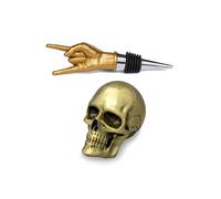Suck UK Iron & Glory Skull Bottle Opener & Rock On Bottle Stopper Set in Gold Suck UK Gold