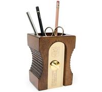 SUCK UK Pen Holder Wooden Desk Tidy & Pencil Sharpener Shaped Desk Accessories Organiser Storage For Stationary Supplies Pencil Holder & Pen Hold For Table Decorative Office Gifts Dark