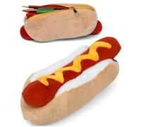 Suck UK Plush Hot Dog Zip Pouch | Hot Dog Shaped Pencil Case | Makeup Bag | Back to School Supplies | Stationery | Cute Accessories | Cosmetic Organizer | Gold Zipper | Novelty Gift for Food Lovers