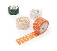 Suck UK Sushi Decorative Paper Washi Novelty Masking Adhesive Set of 4 Quality Tapes | Quirky & Cute Design, Multicolour, 10m
